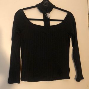 Black Off The Shoulder Long Sleeve Top with Built in Choker, Size M